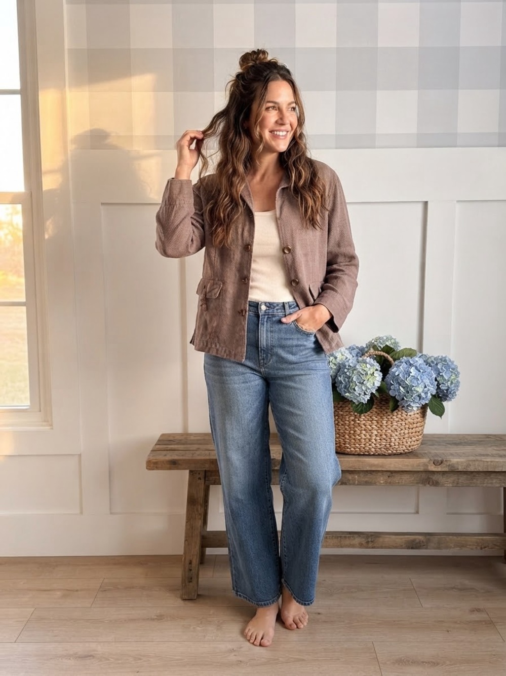 J. Jill Taupe-Brown Utility Button Jacket Large P